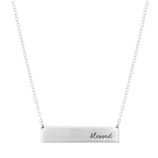 Silver Script Blessed Plate Necklace