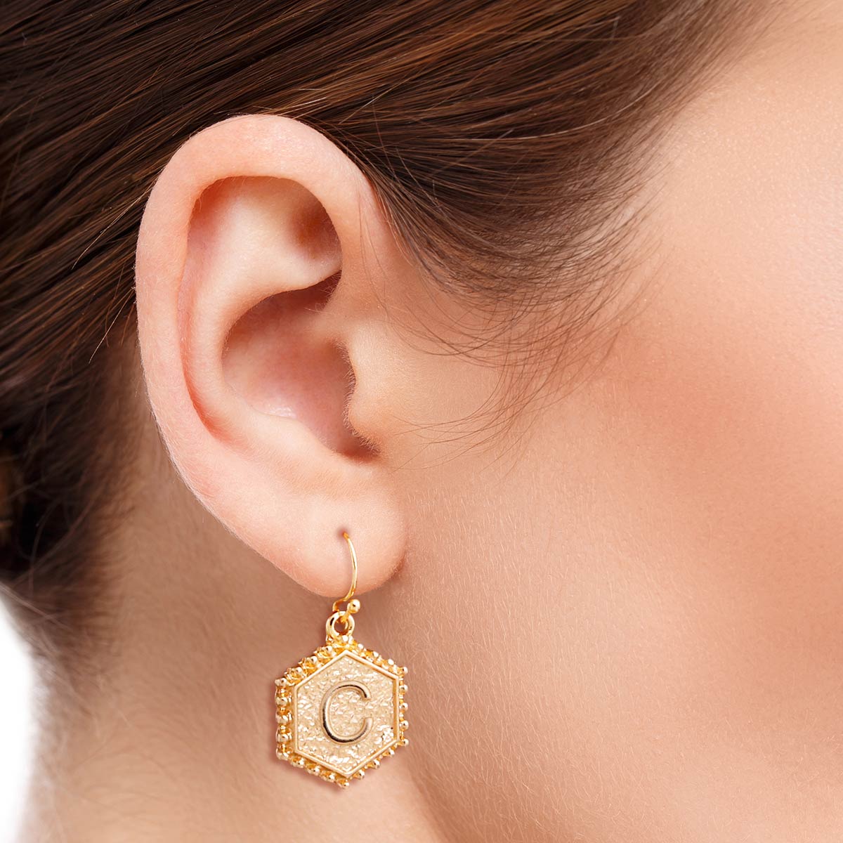 C Hexagon Initial Earrings