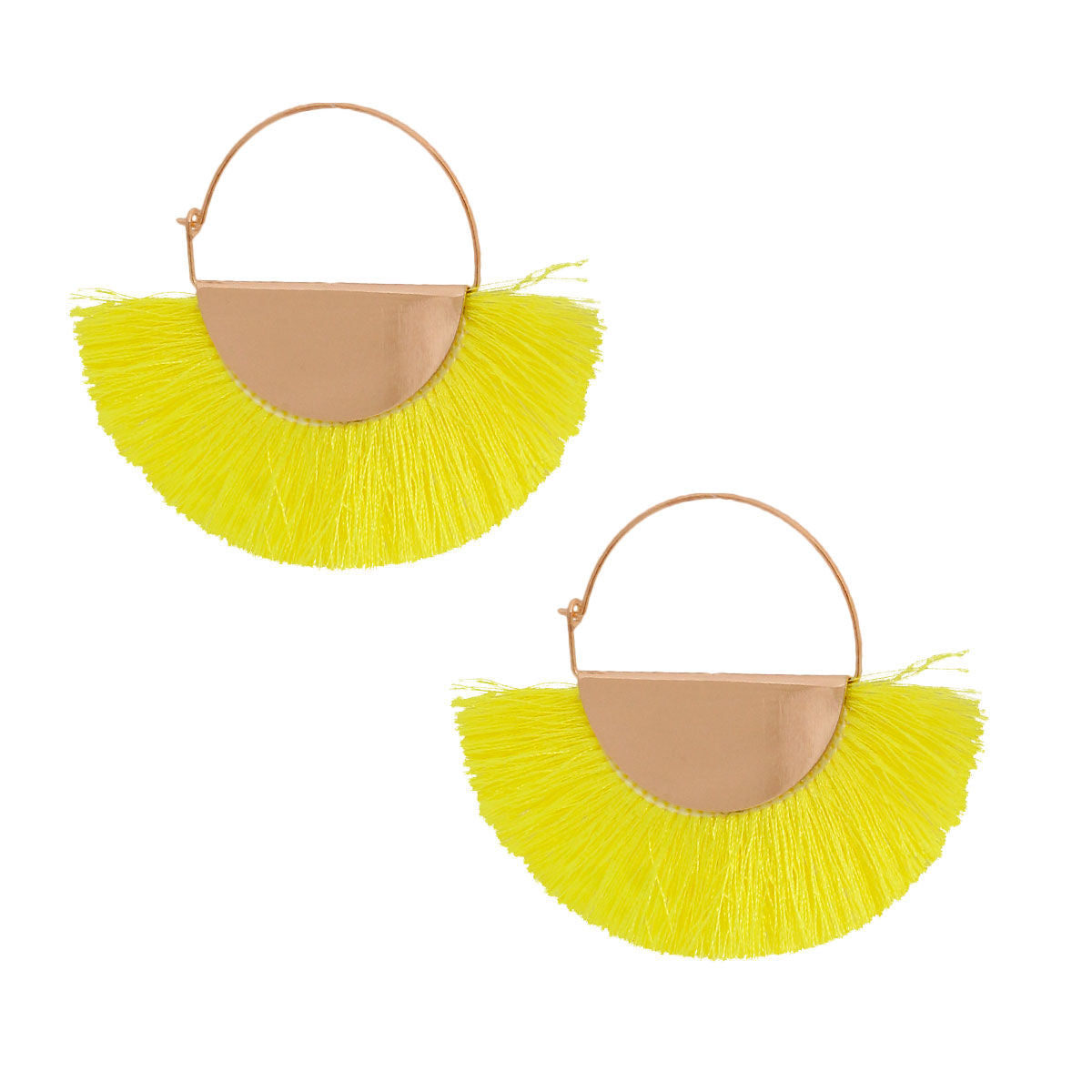 Neon Yellow Fan Tassel Hoops