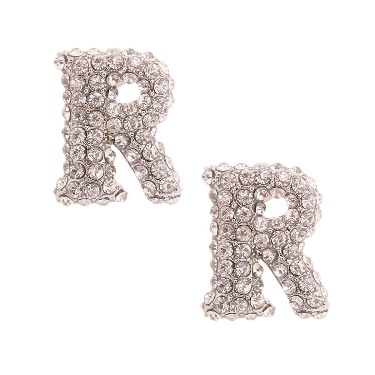 R Rhinestone Silver Studs