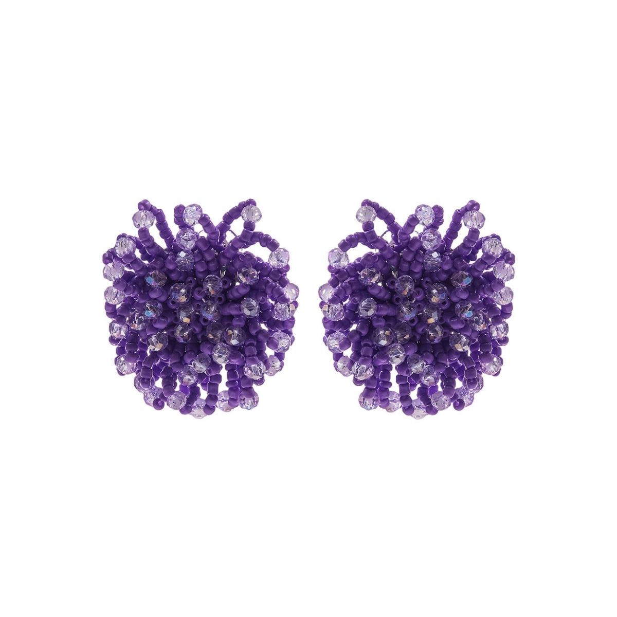 Purple Seed Bead Flower Studs