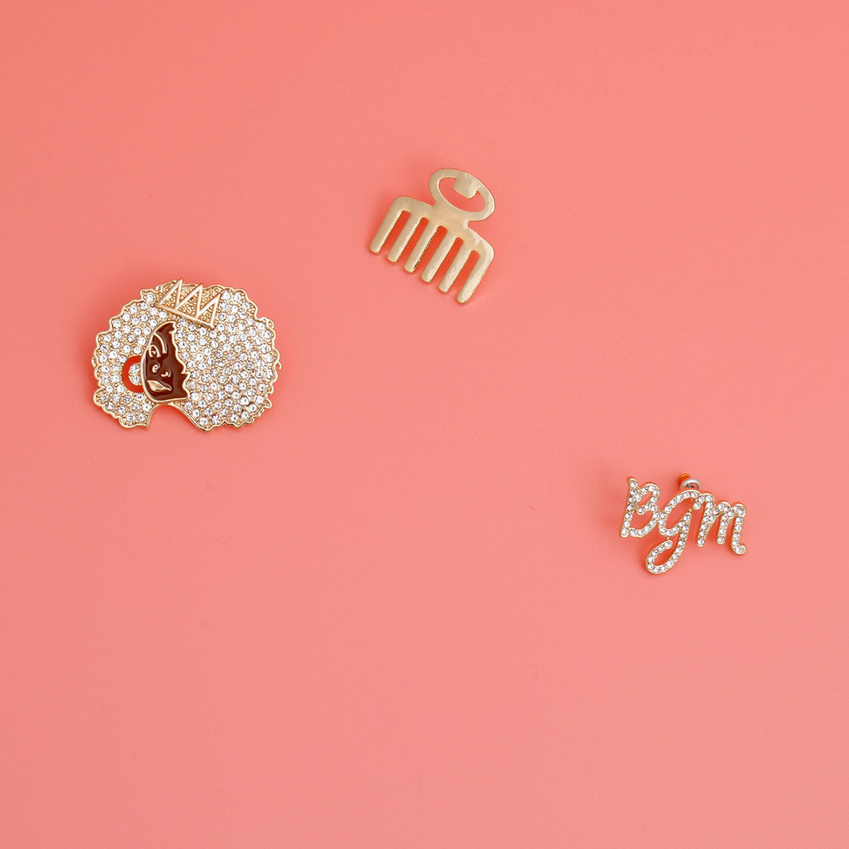 Gold 3 Pcs Black Girl Afro Studs