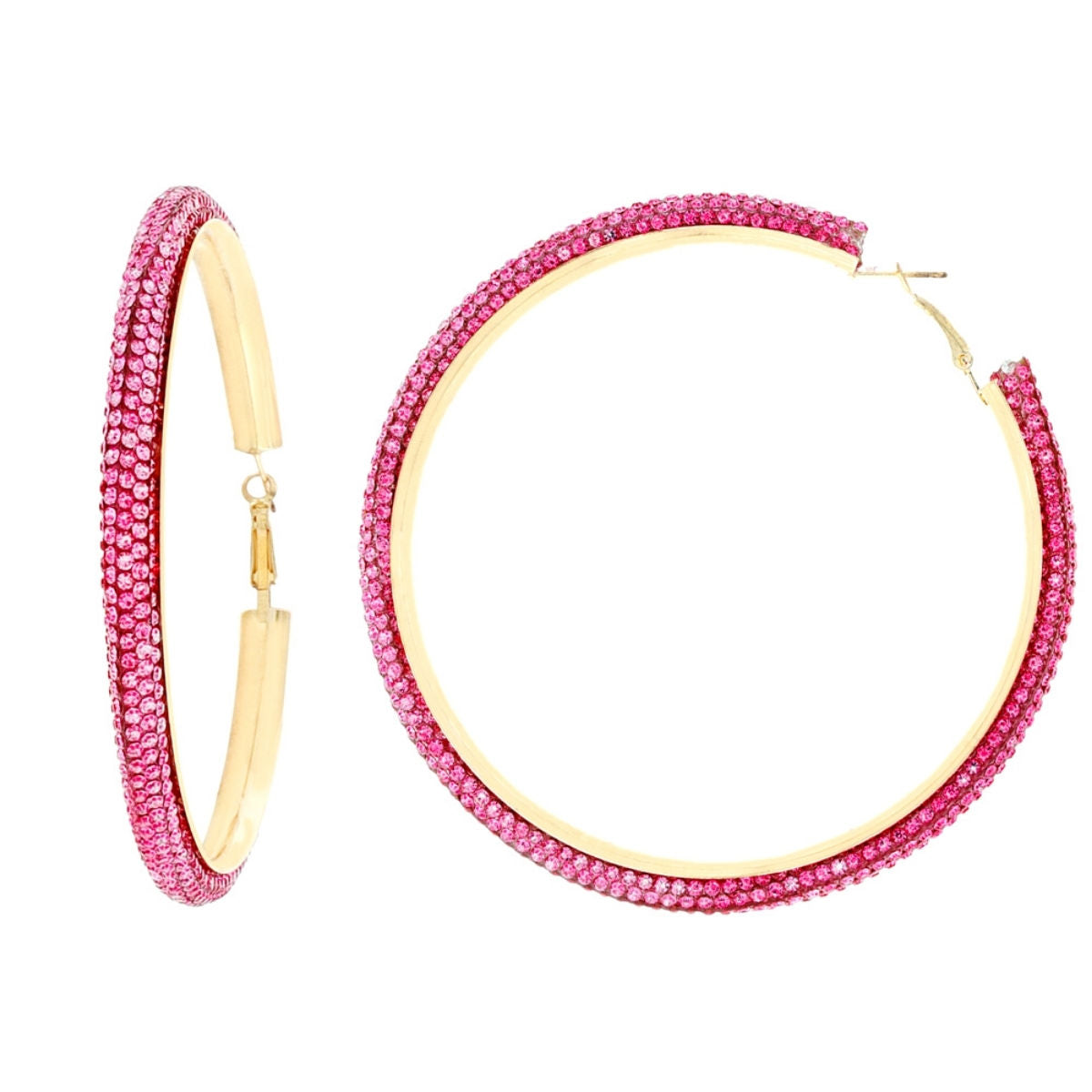 Fuchsia and Gold Rhinestone Hoops