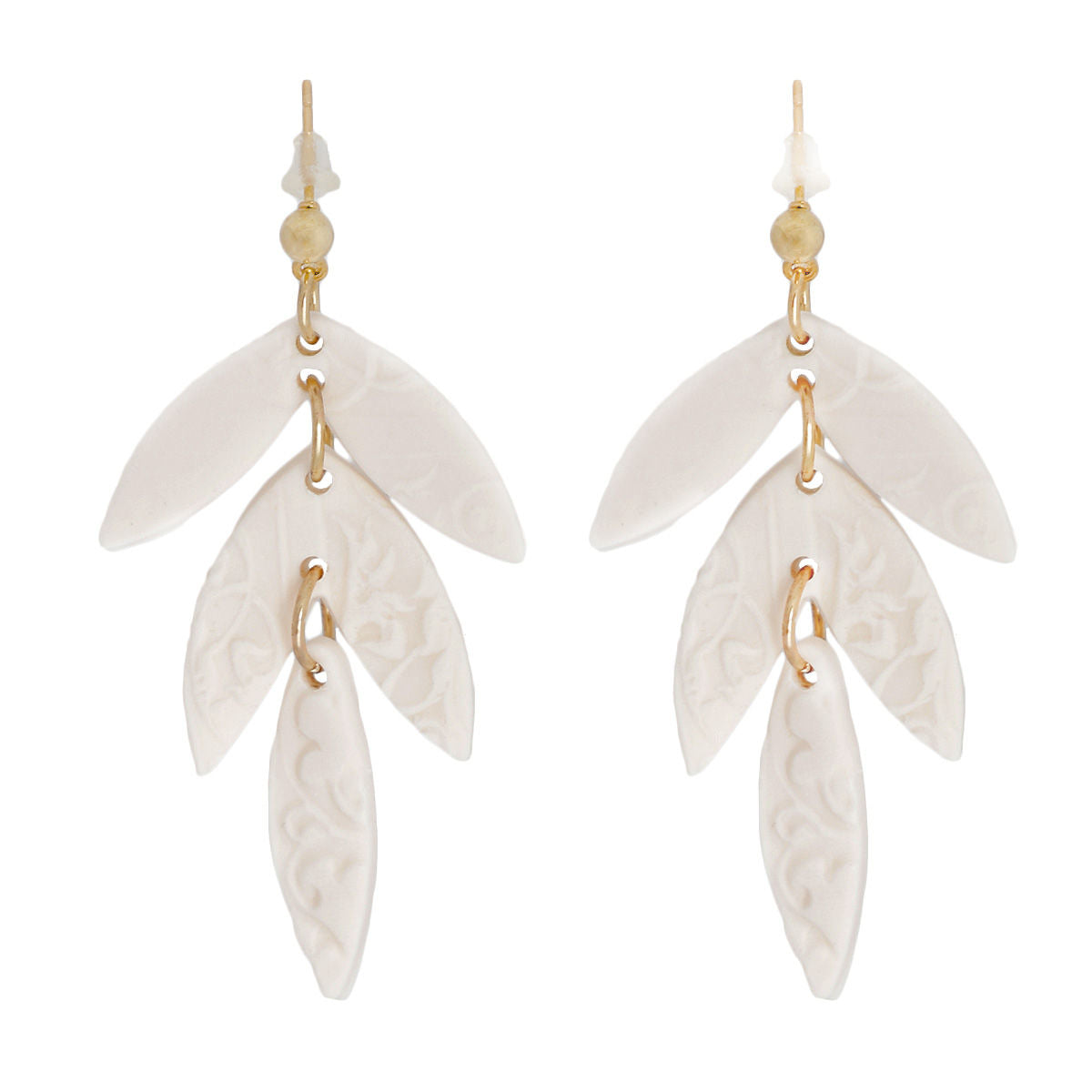 Pale Pink Clay Leaf Shape Bridal Earrings