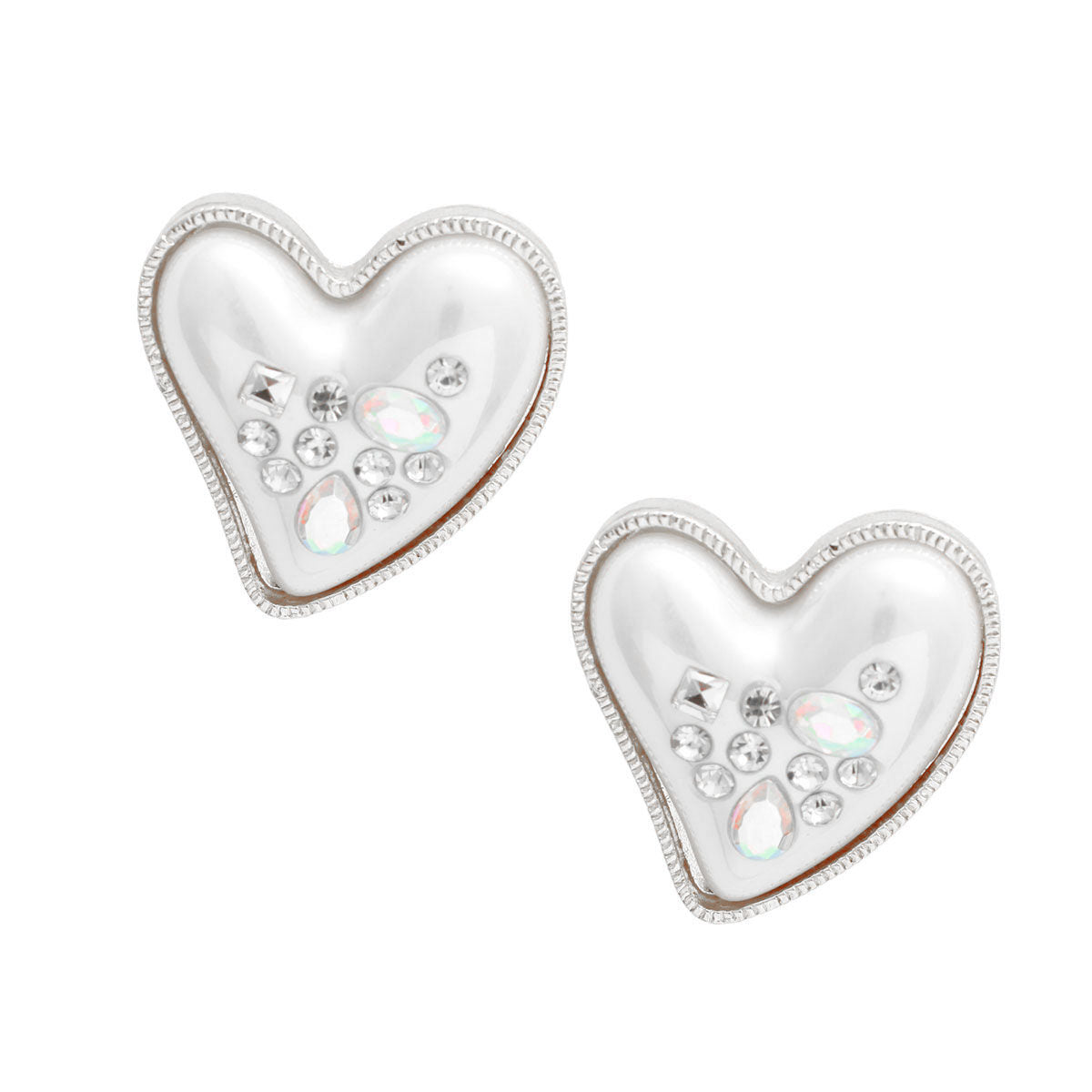 Silver Pearl Heart Studs