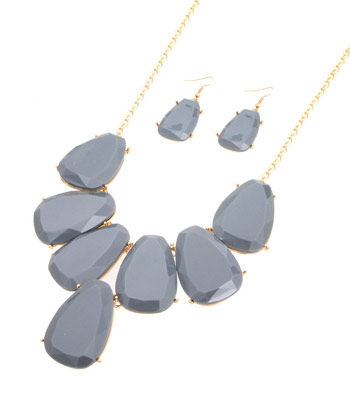 Gray Beads Statement Necklace Set