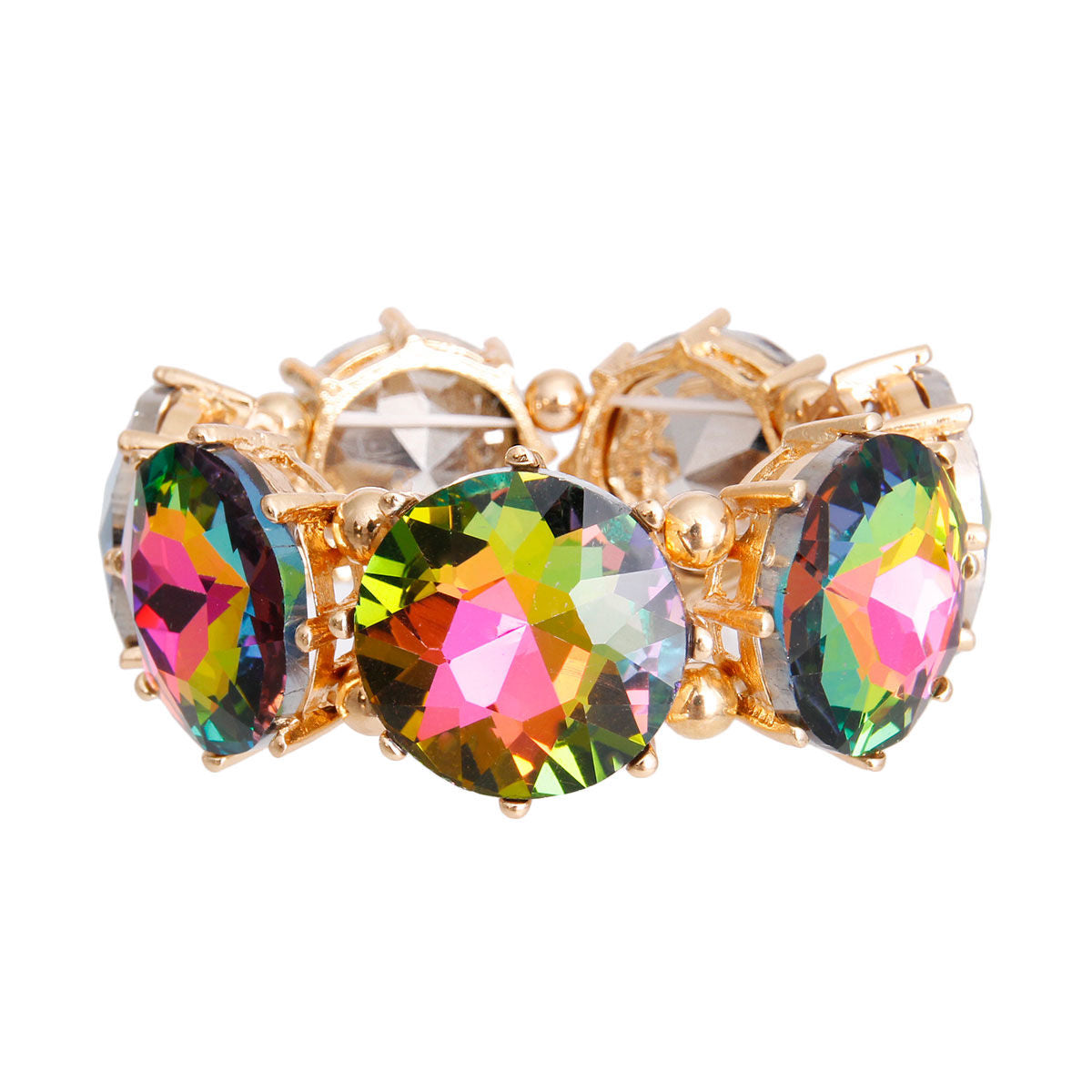 Gold Pink Green Round Crystal Bracelet