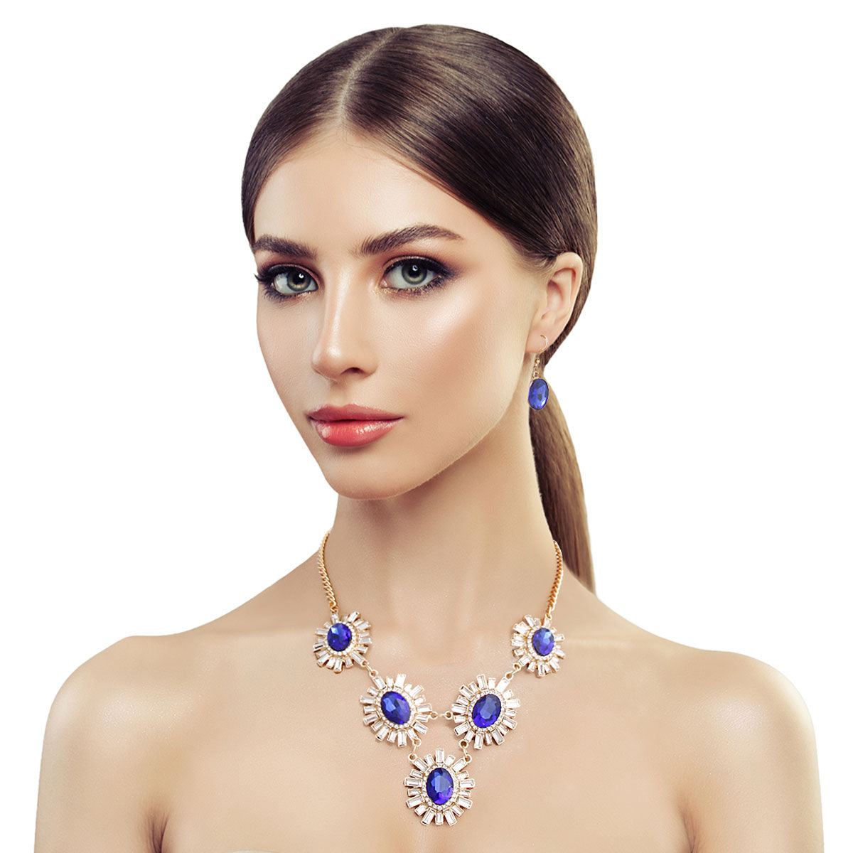 Royal Blue Rhinestone Necklace Set