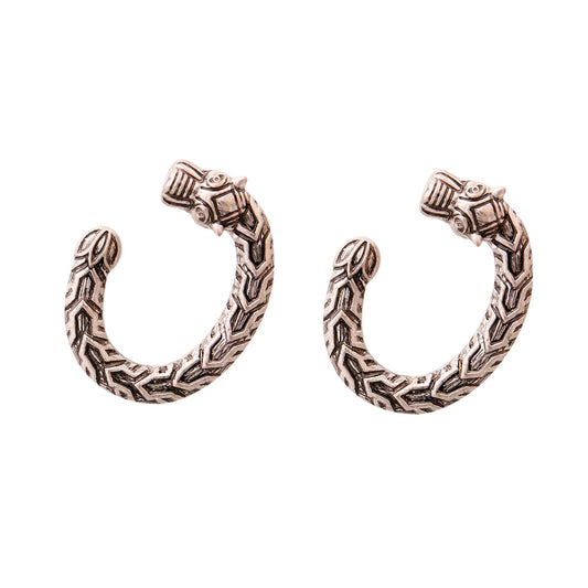 Burnished Silver Dragon Horseshoe Earrings