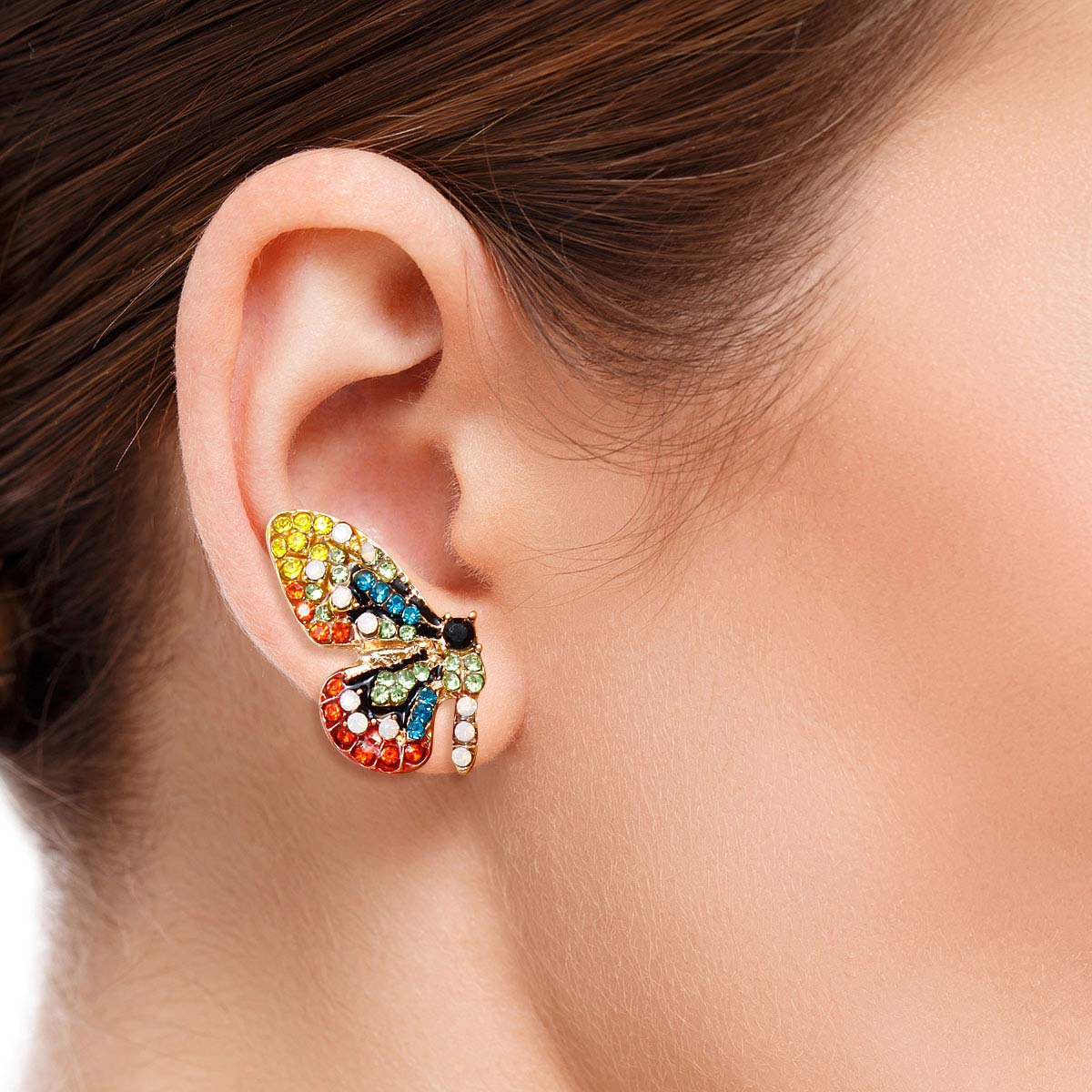 Rainbow Rhinestone Butterfly Wing Studs