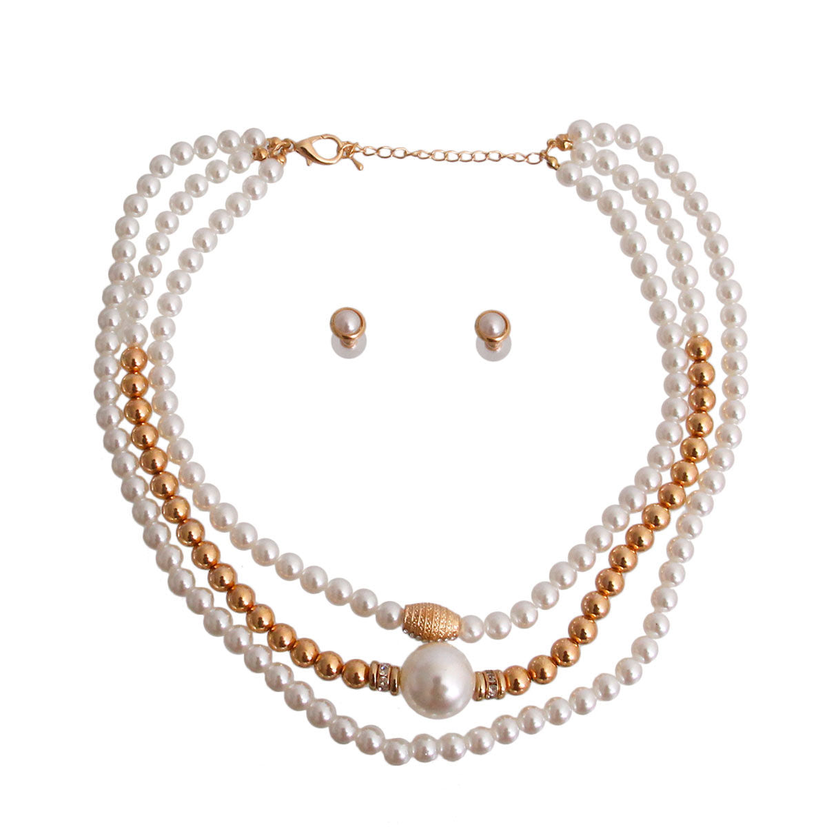 Cream and Gold Pearl 3 Strand Necklace