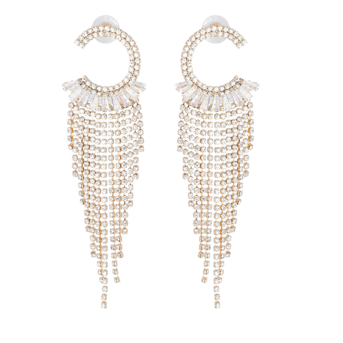 Gold C Cubic Zirconia Fringe Earrings