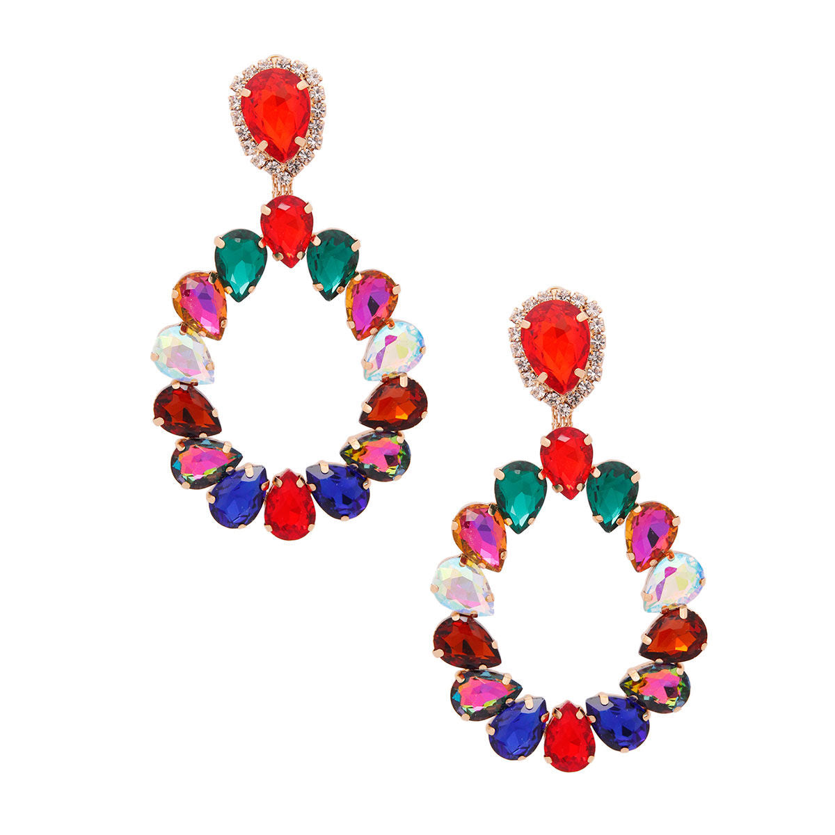 Brilliant Multi Color Crystal Teardrop Earrings