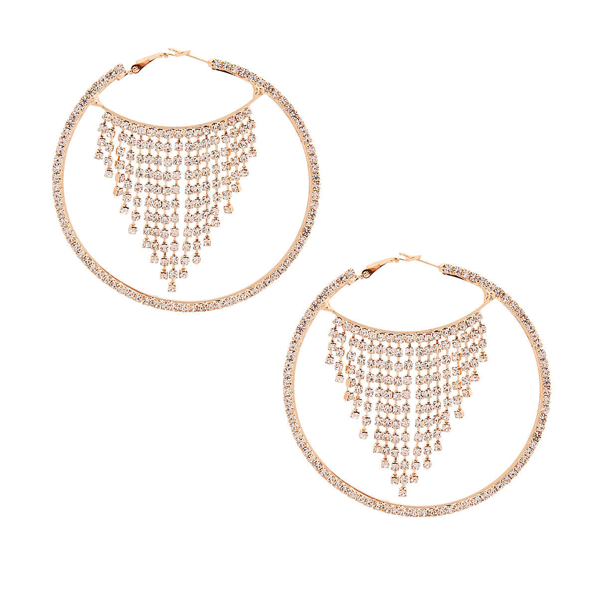 Gold Fringe Rhinestone Hoops