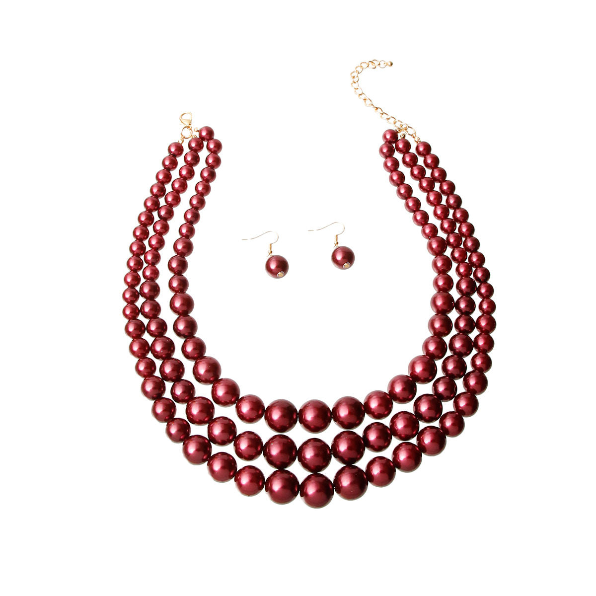 Burgundy Multi Strand Pearl Necklace Set