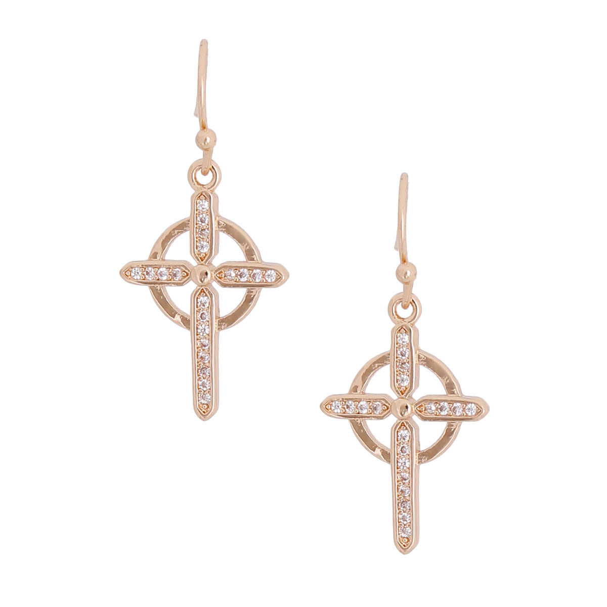 Gold CZ Celtic Cross Fish Hook Earrings