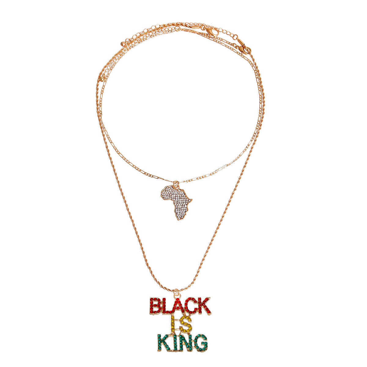 Multi Color Double Chain BLACK IS KING Necklace