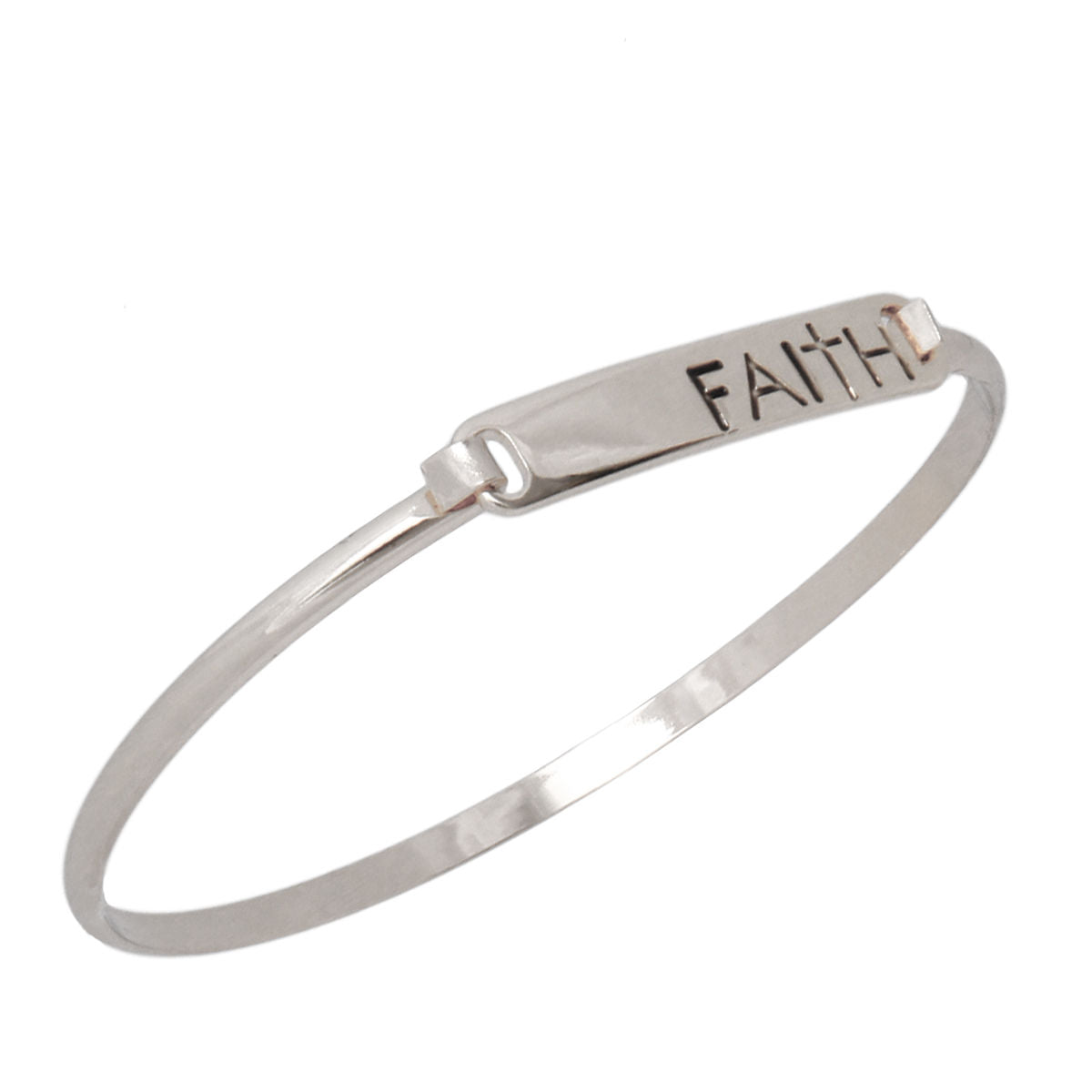 Silver Faith Cross Hook Bangle