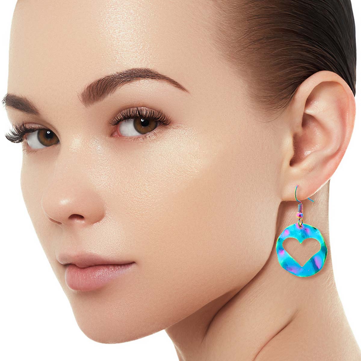 Rainbow Metal Cutout Heart Earrings