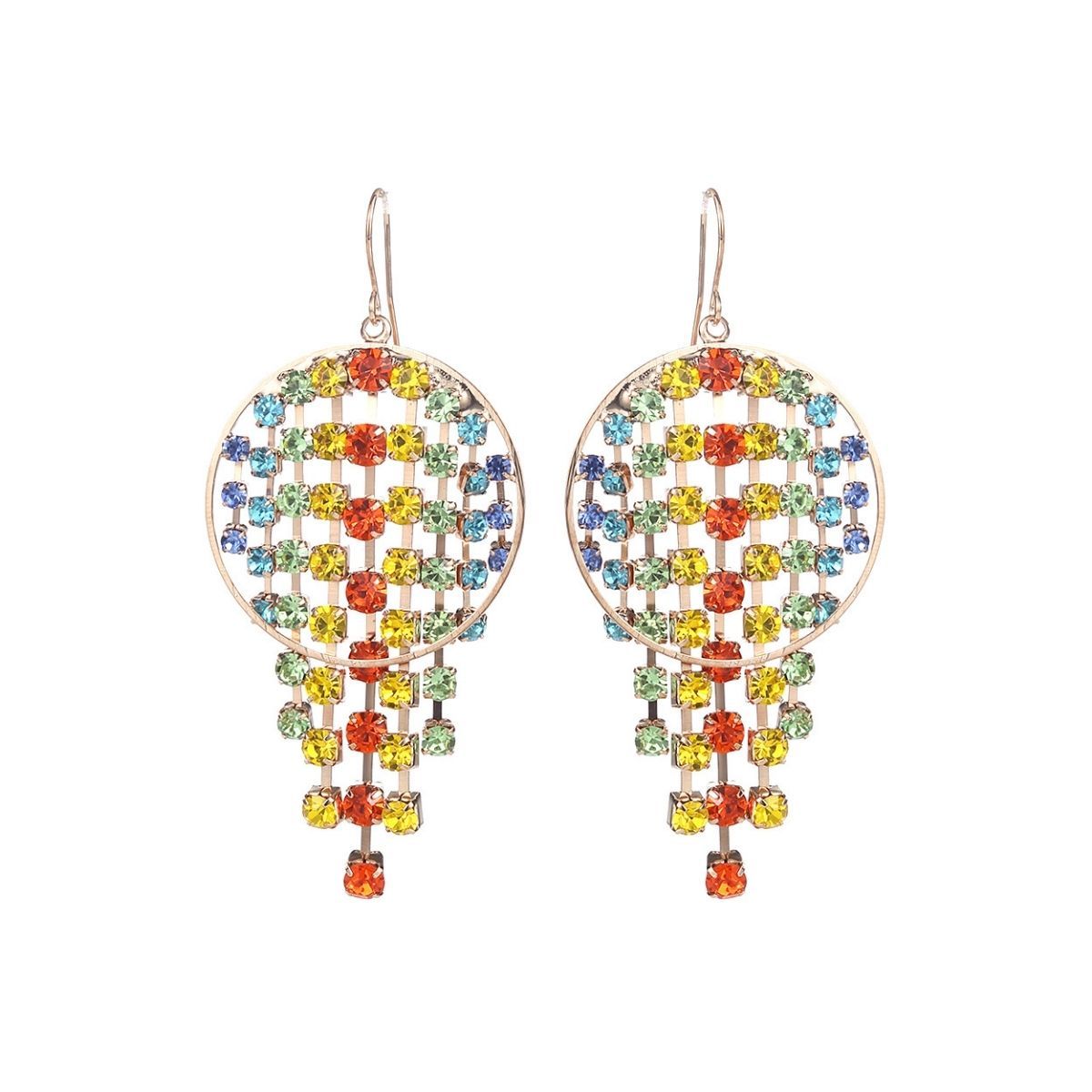 Rainbow Fringe Circle Earrings