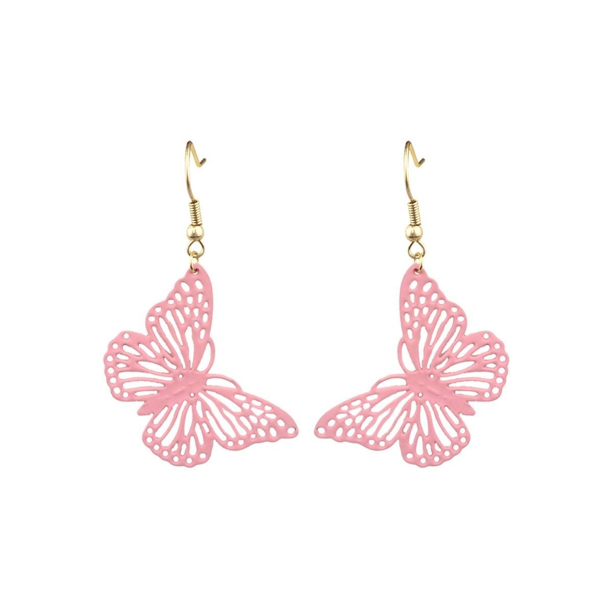 Pink Metal Butterfly Fish Hook Earrings