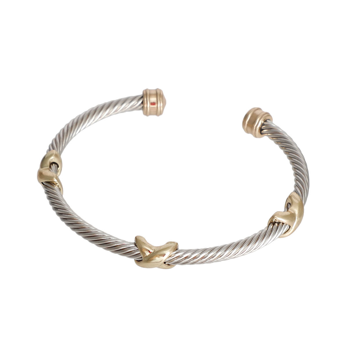 Two Tone X Cable Bangle Bracelet