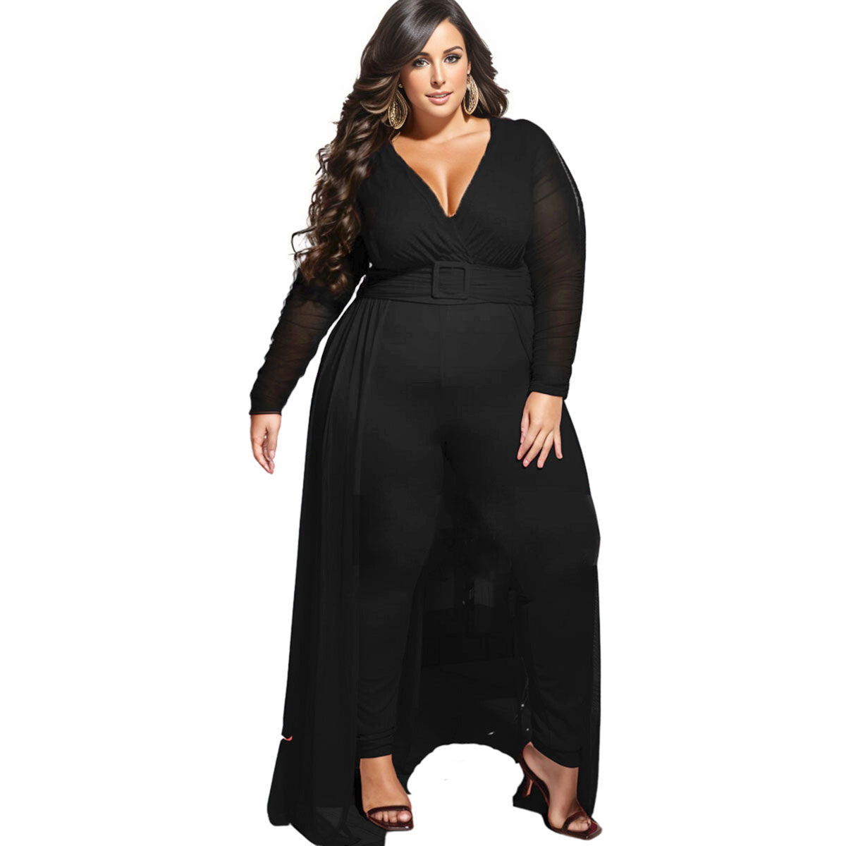 3XL Black Mesh High Low Pant Set