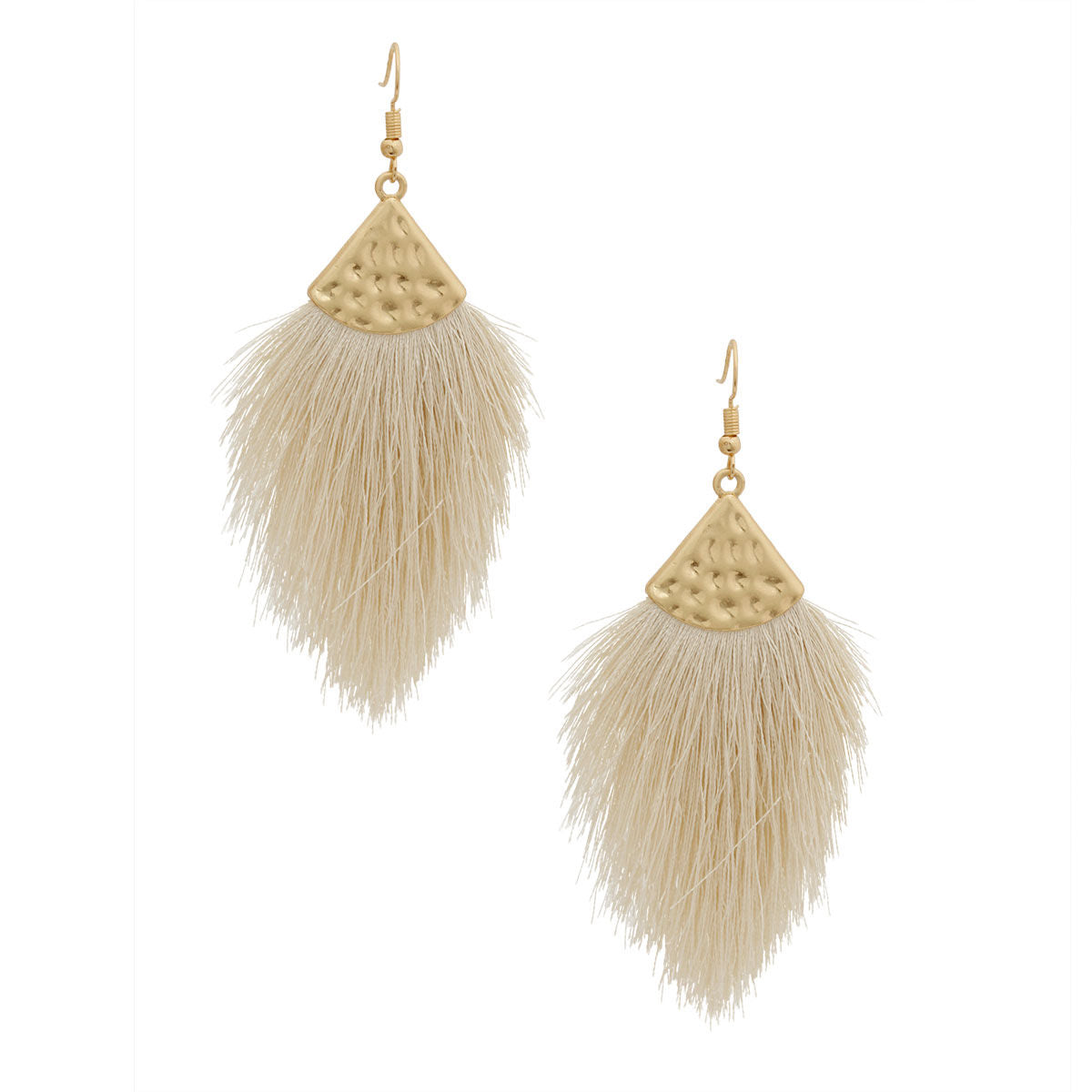 Cream Silk Tassel Fish Hook Earrings