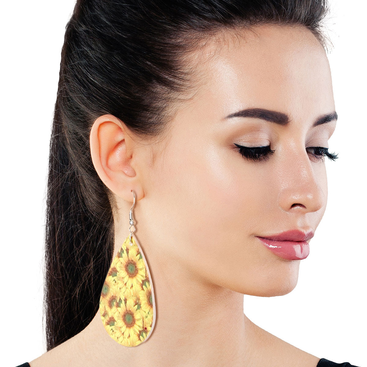 Sunflower Printed Teardrop Earrings