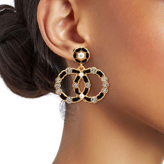 Gold and Black Woven Infinity Symbol Earrings