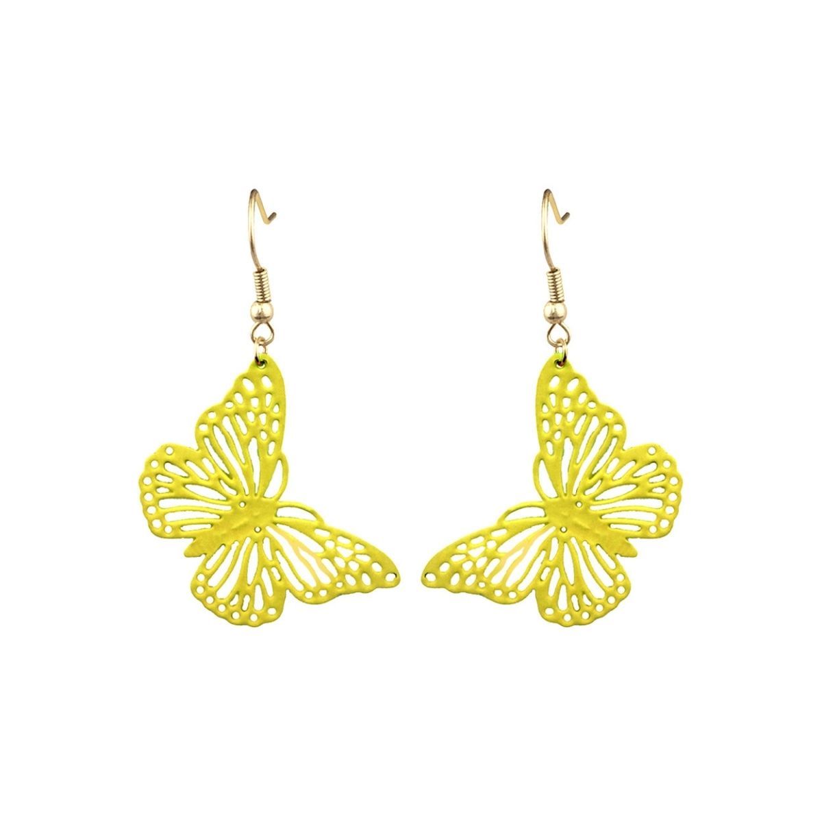 Yellow Metal Butterfly Fish Hook Earrings