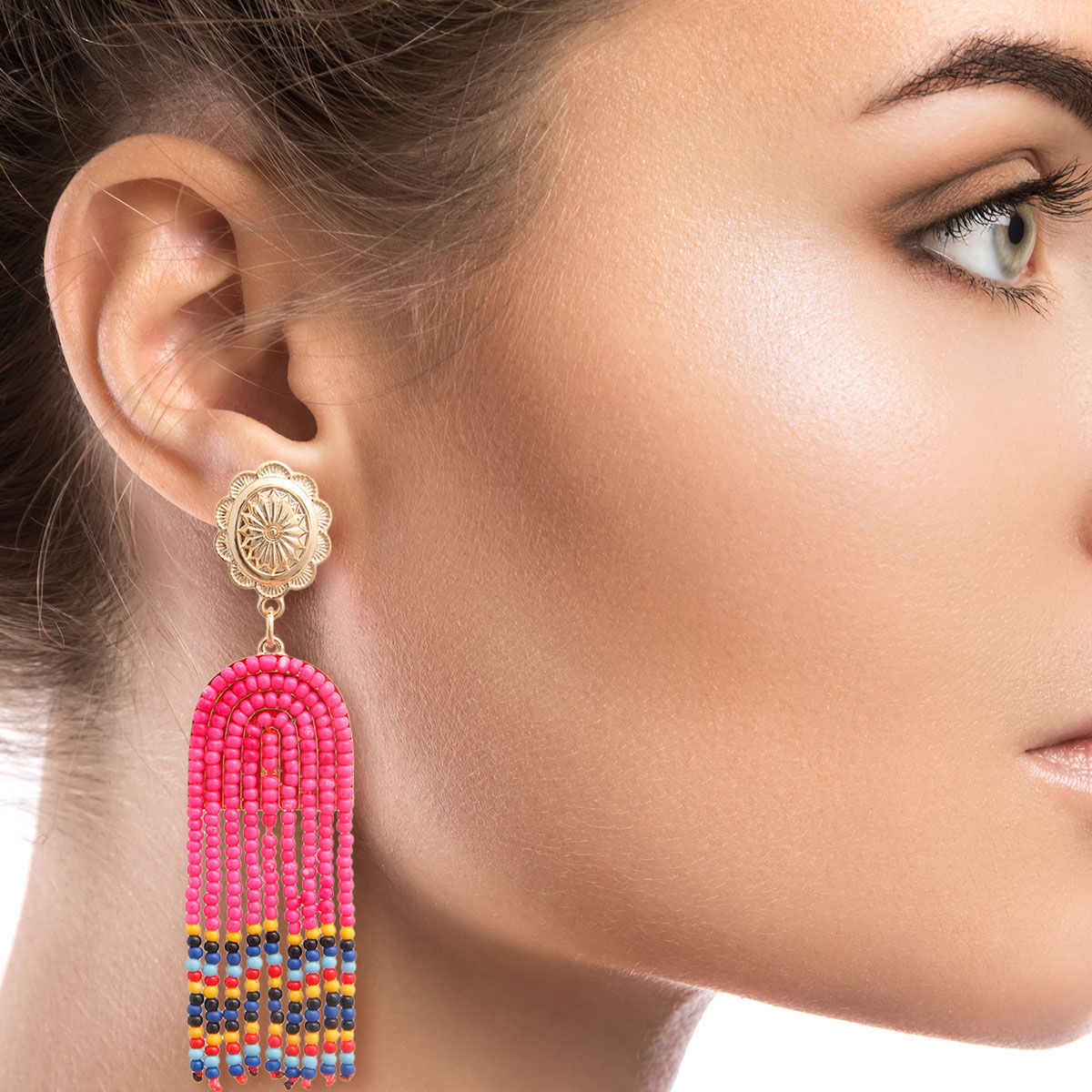 Draped Fuchsia Seed Bead Earrings