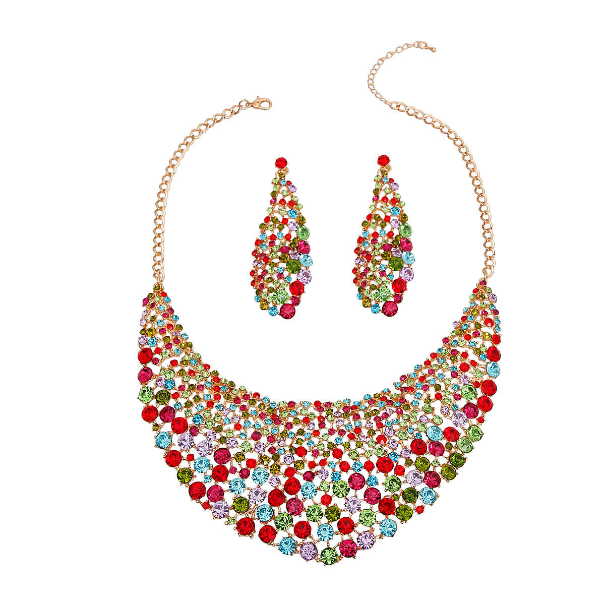 Brilliant Multi Color Round Cut Crystal Necklace