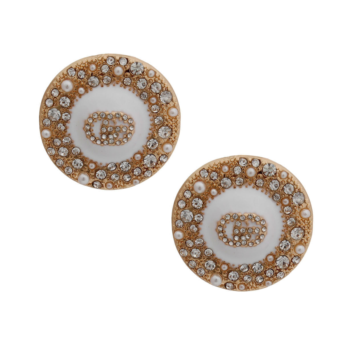 Gold and White Iced Pearl Rhinestone Studs