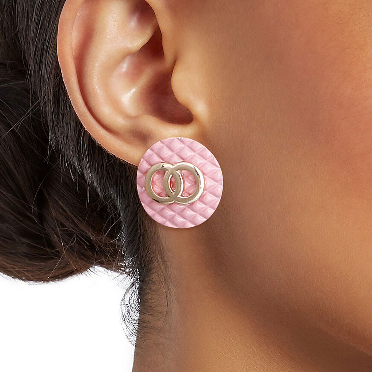 Pink Pastel Designer Style Quilted Studs