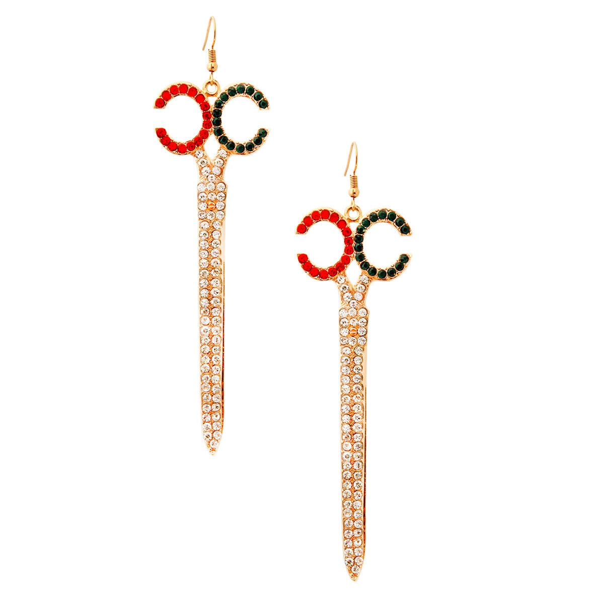 Multicolored Rhinestone Scissor Drop Earrings