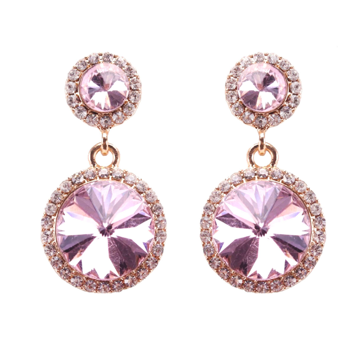 Pink Crystal Round Drop Earrings