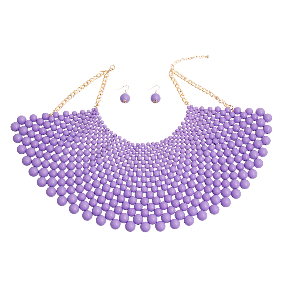 Purple Bead Bib Necklace Set