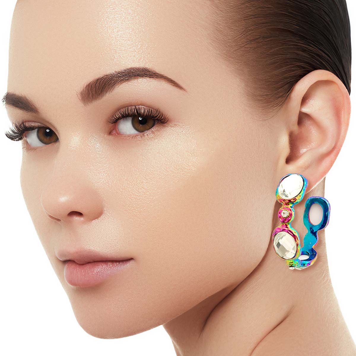 Rainbow Metal Crystal Hoops