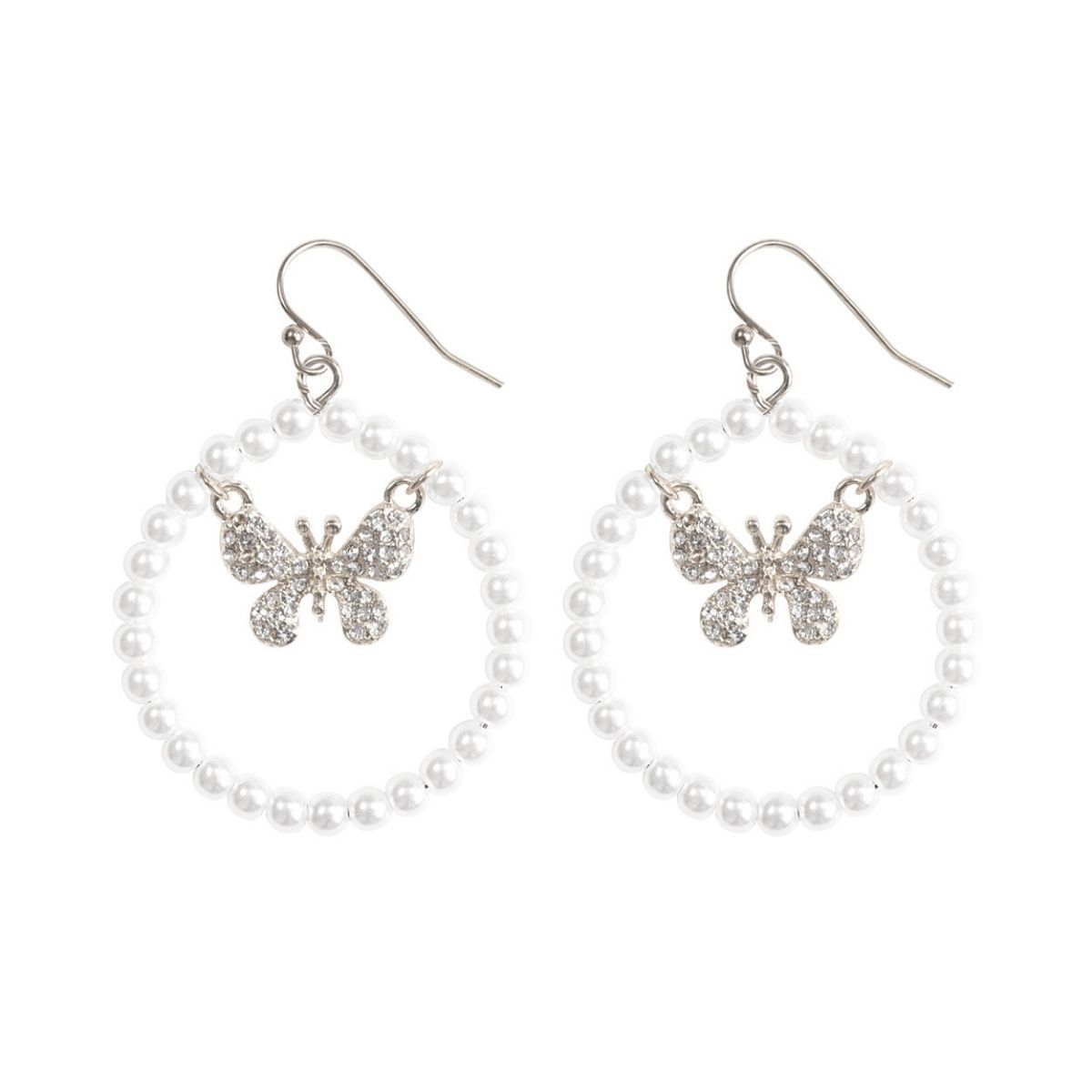 Silver Butterfly in Pearl Drop Hoops