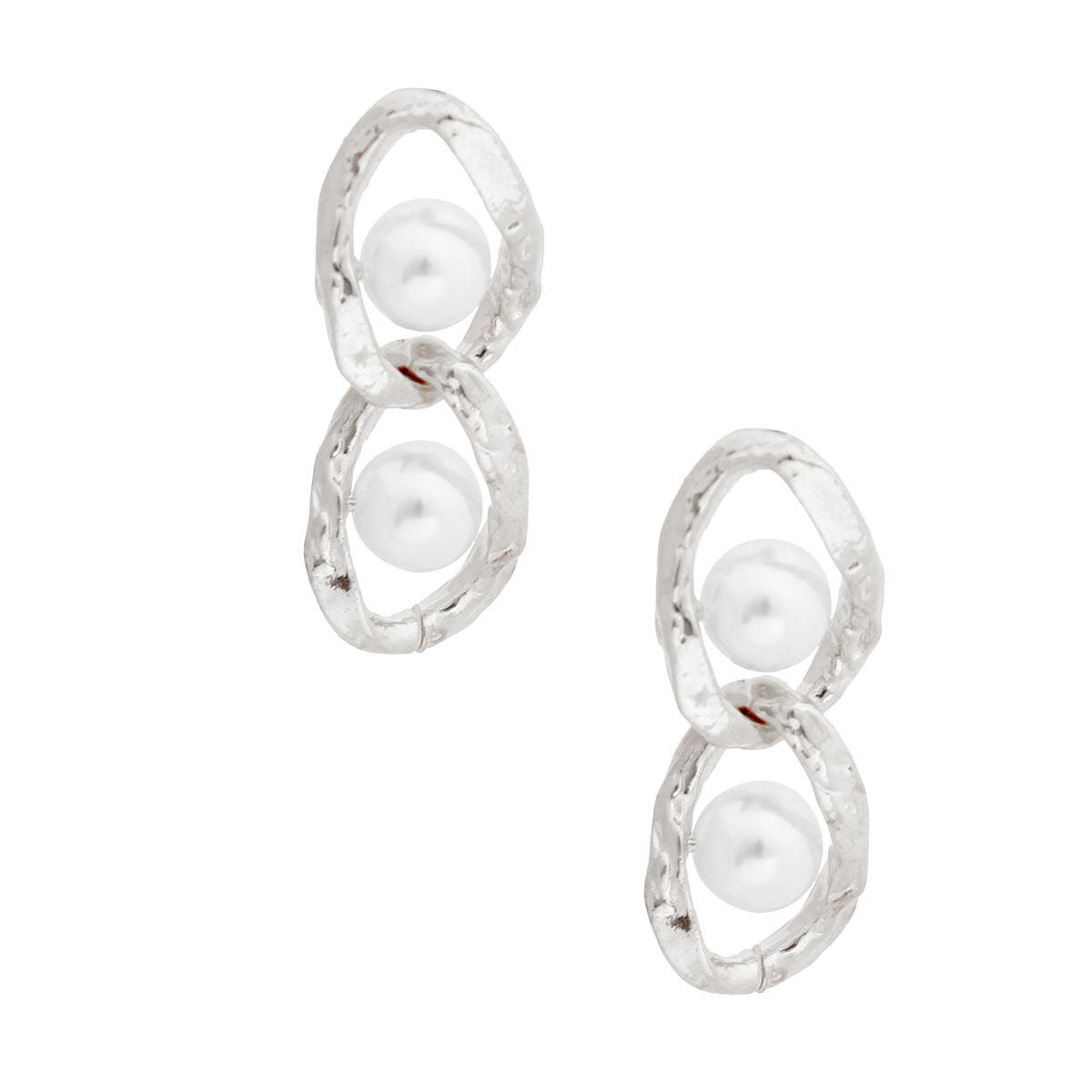 Silver Link Pearl Earrings