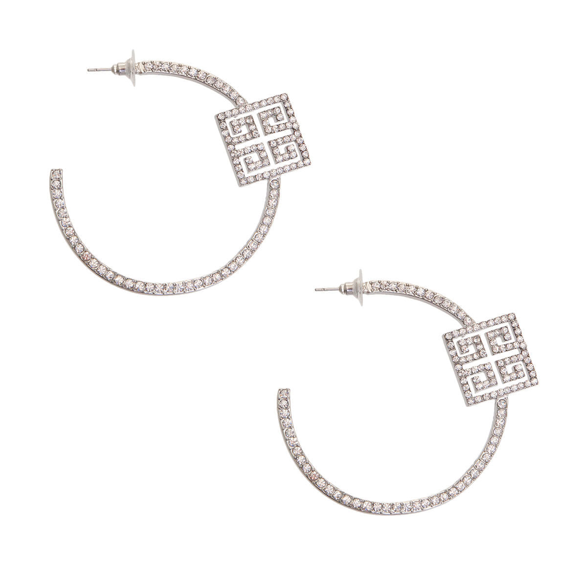 Silver Designer Rhinestone Hoops