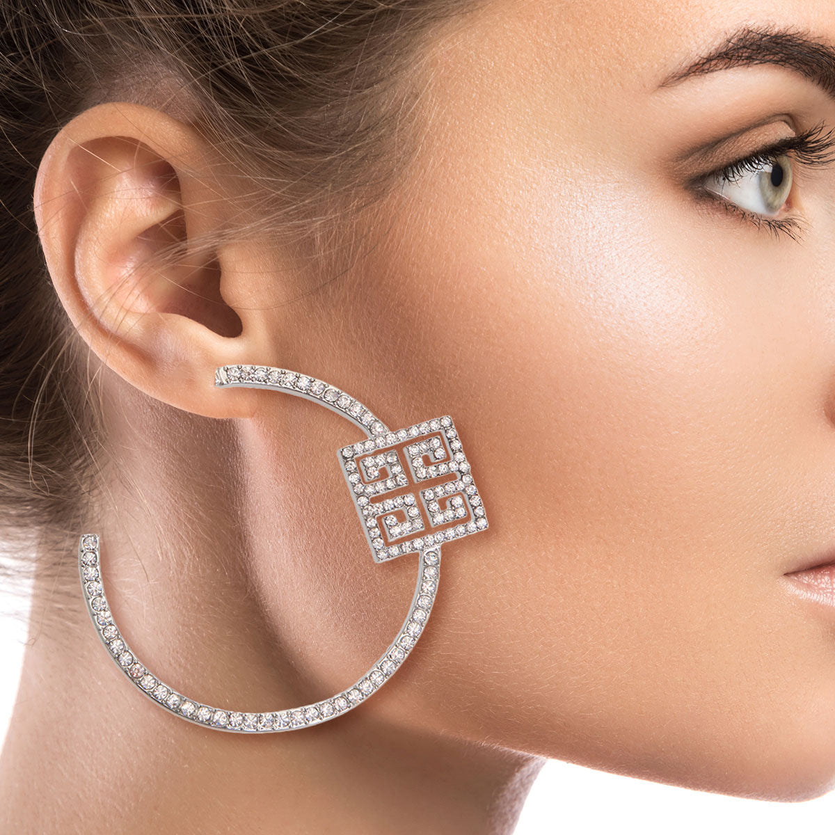 Silver Designer Rhinestone Hoops