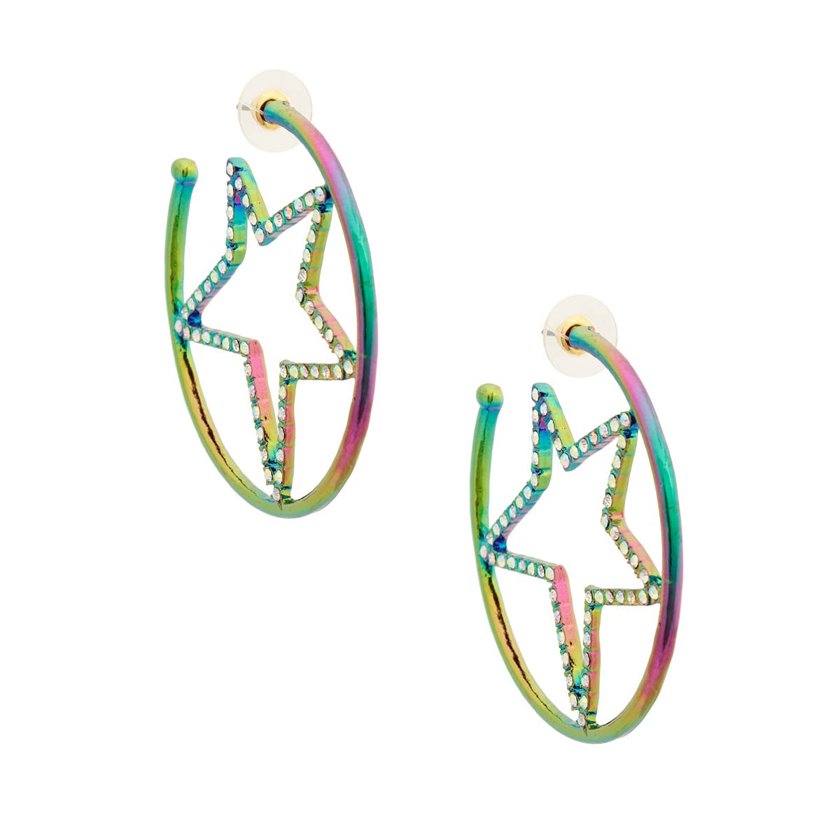 Rainbow Metal Star Hoops