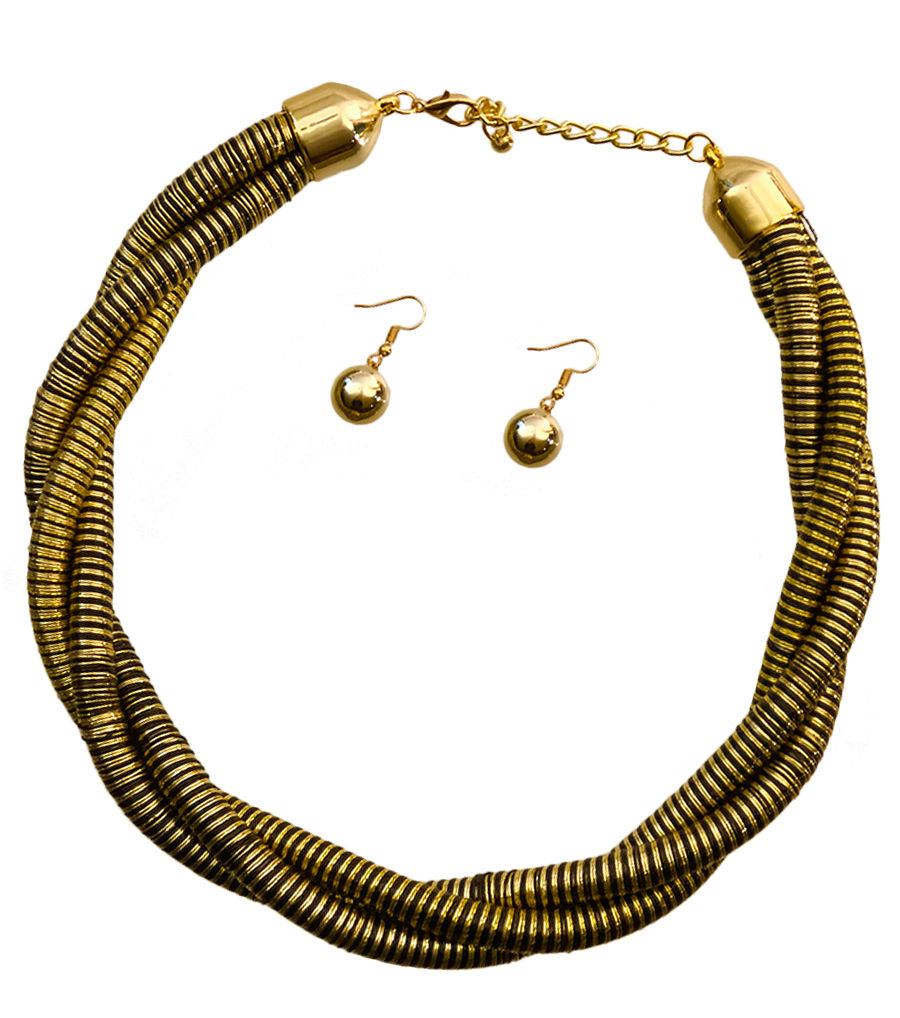 Black and Gold Twisted Cord Necklace Set