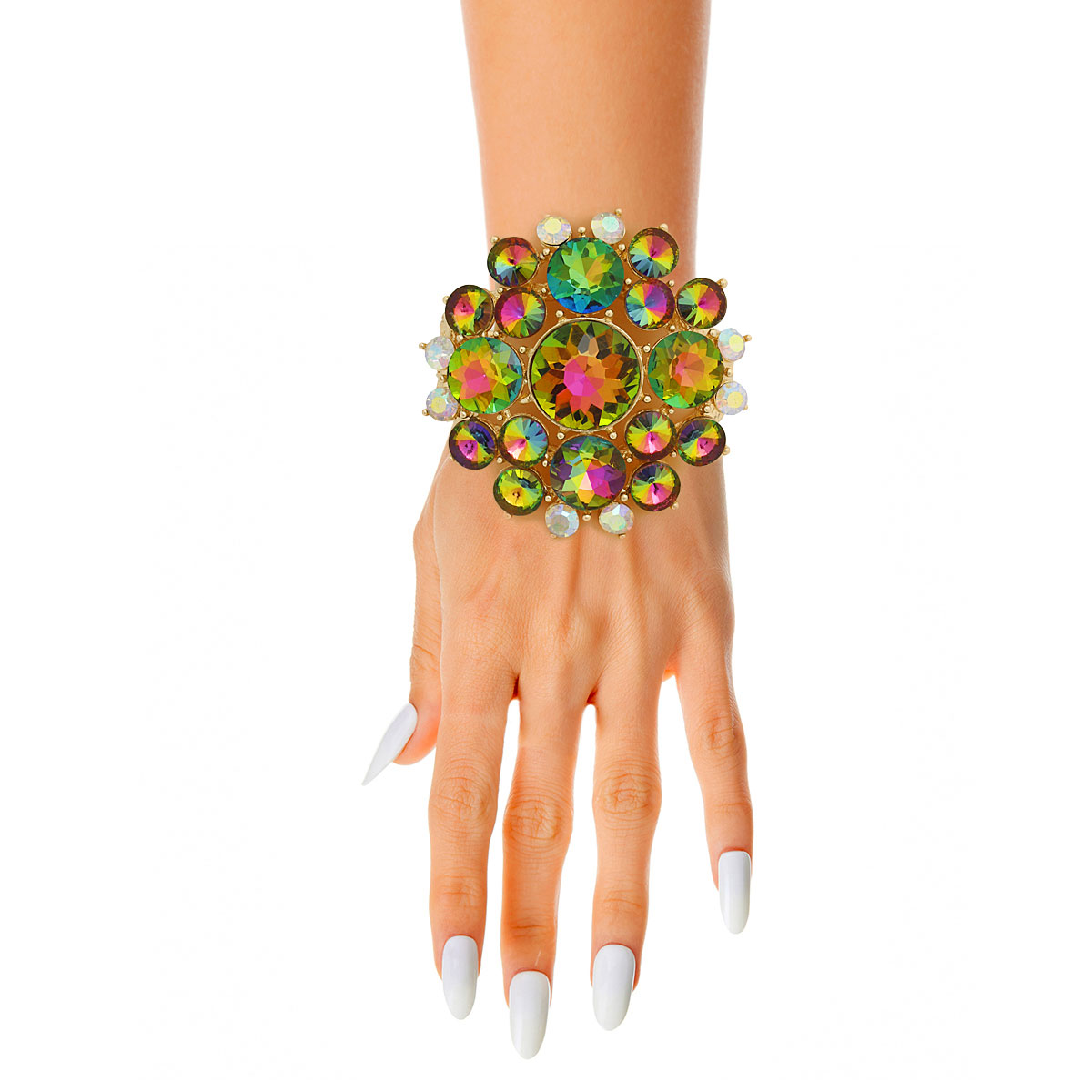 Pink Green Round CrystalChunky Cuff