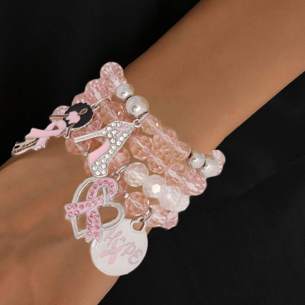 Light Pink Cancer Ribbon Bracelets