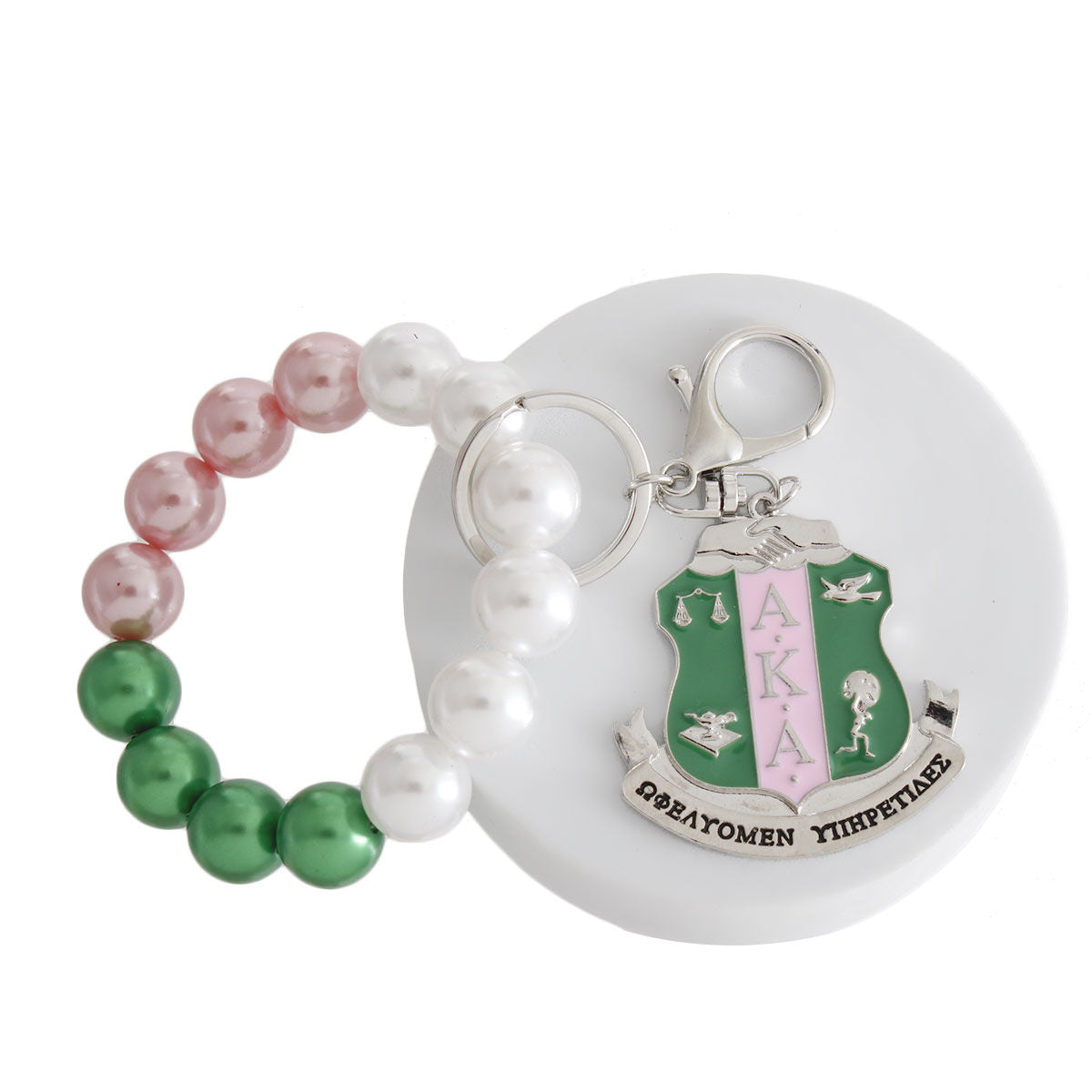 Pink Green Pearl Shield Keychain