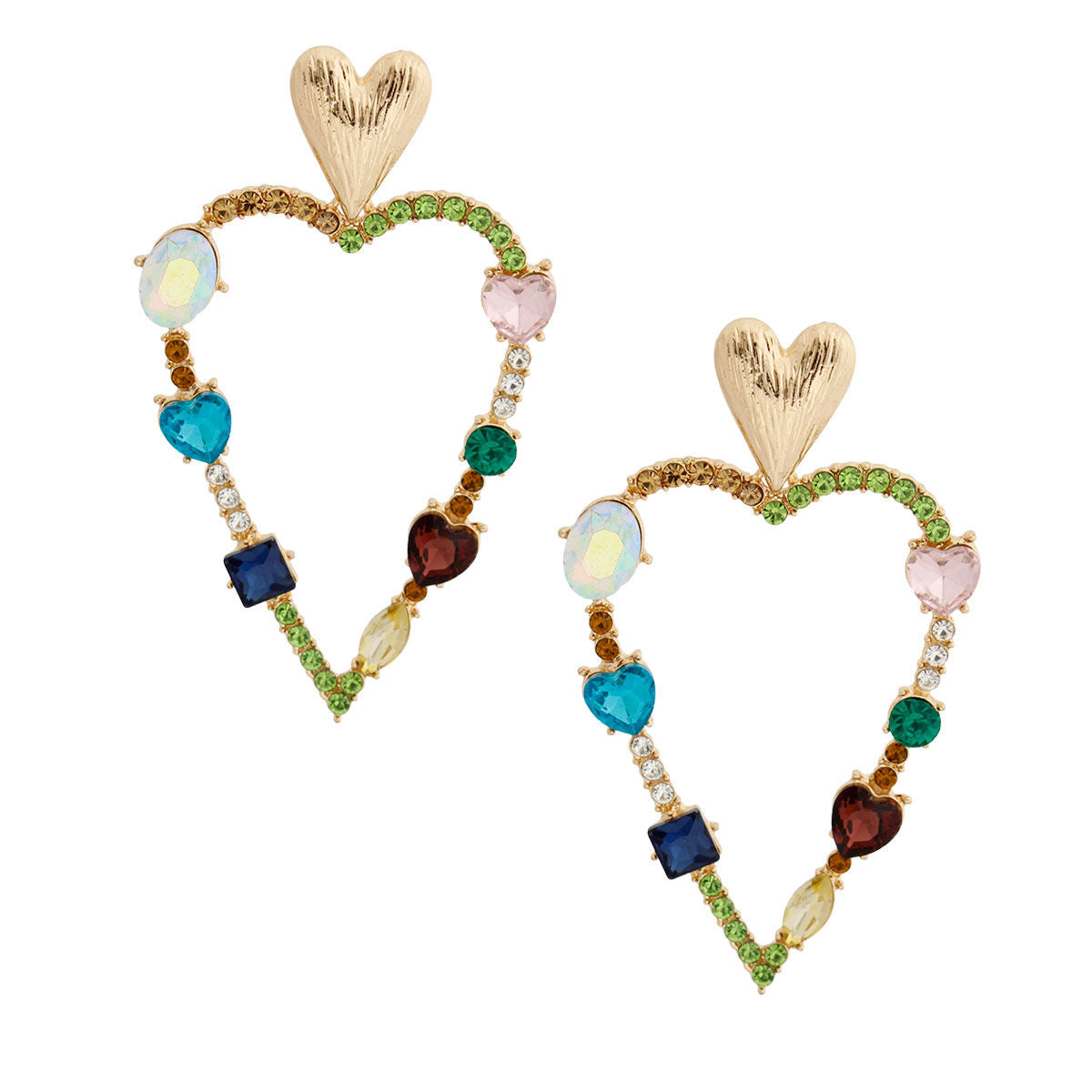 Multi Skinny Heart Stone Earrings