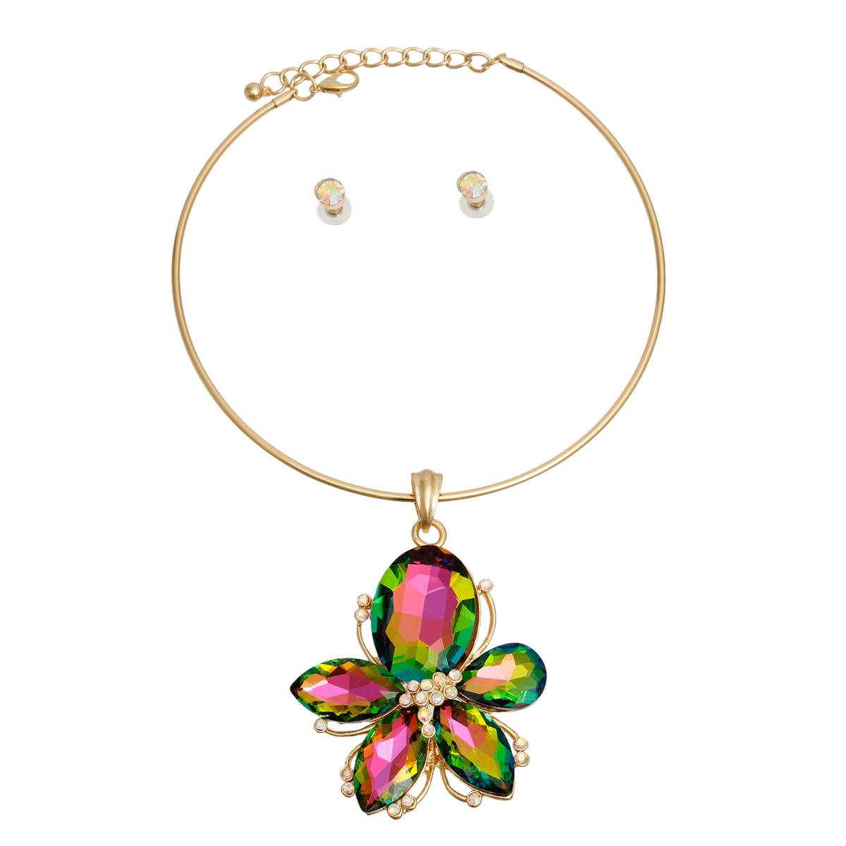 Pink Green Crystal Flower Necklace